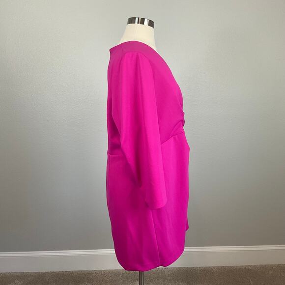 Eliza J Pink Long Sleeve Tuxedo Mini Sheath Size 20W Mini V-Neck Wrap - Picture 3 of 15